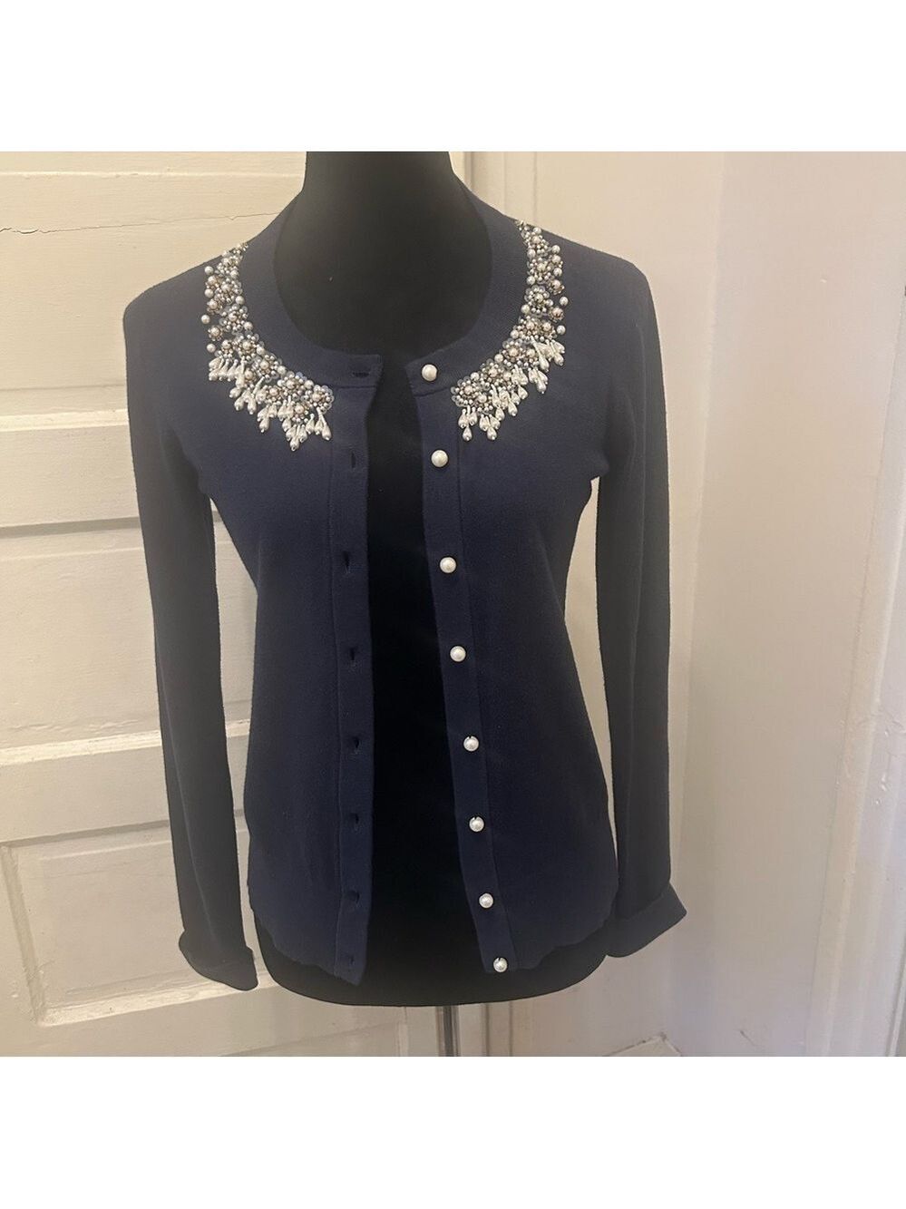 Kate Spade Jeweled Embellished Cashmere Blend Cardigan Pearl Buttons Coquette XS